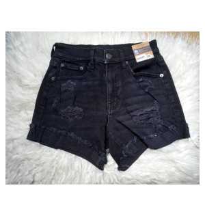 High-Rise-Distressed-Black-Denim-Shorts