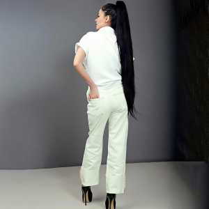 High Waist Lime Yellow straight leg cuffed hem womens jeans 2